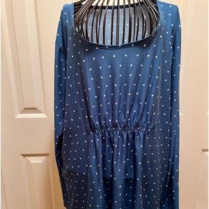Time and Tru MATERNITY TUNIC TOP Blue & White Polka Dot Long-Sleeve - Size Large